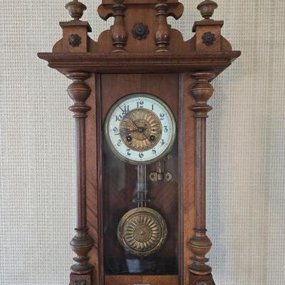 Antique E. Riss Strassburg Wall Clock w/ Ornate Sunburst Pendulum	