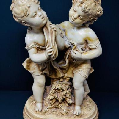 Vintage Marwal Mid-Century Boy & Girl Chalkware Statue - Heavy	