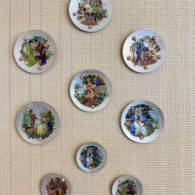 Vintage Wall Plaques – Victorian & Asian Scenes on Pearlized Discs	