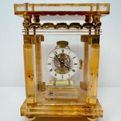 Vintage Clear Case Skeleton Clock w/ Gold-Tone Accents	