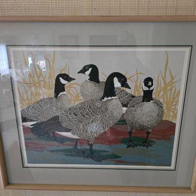 Framed Canada Geese Wildlife Print – Grasses & Water Scene	