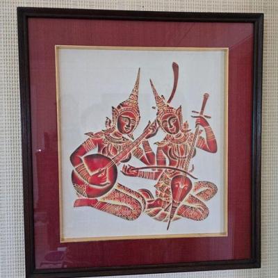 Framed Thai Musicians Artwork – Intricate Cultural Silhouette	