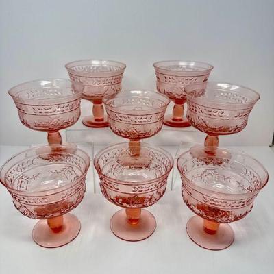 Set of 8 Vintage Pink Pressed Glass Sherbet or Dessert Cups - Large	