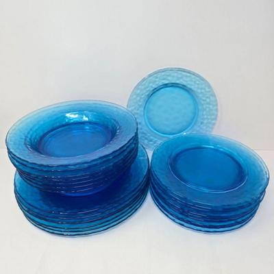 Cobalt Blue Hammered Glass Plates & Bowls – Bormioli Rocco Style	