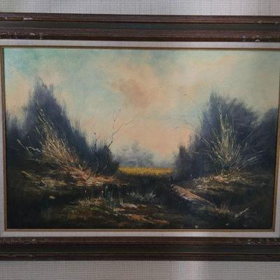 Framed Landscape Painting, Signed Norman – Pheasant in Meadow	