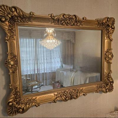 Ornate Gold Framed Wall Mirror – Baroque Style, 35"x33"	