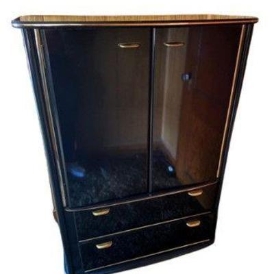 Perdue Furniture Black Lacquer Armoire/Wardrobe w/ Gold Accents	