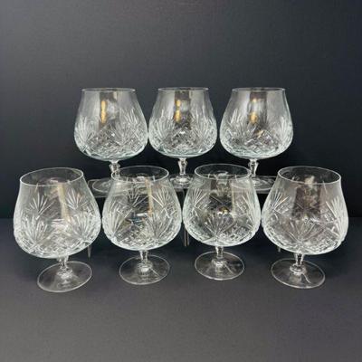 Set of 7 Cut Crystal Brandy Snifters w/ Starburst Pattern	