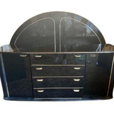 Black Perdue Dresser w/ Arched Laminate Back – Art Deco Style	