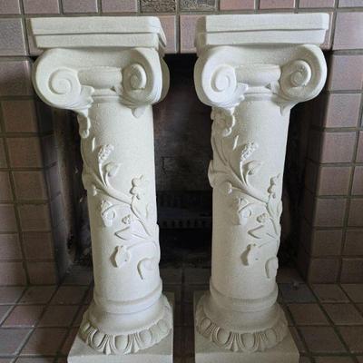 Pair of Decorative Plaster Columns w/ Floral Scroll Relief	