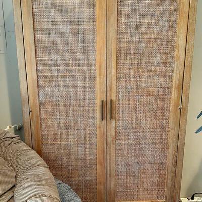 Crate & Barrel wood and Rattan cabinet
