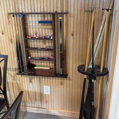 2 Pool Stick Holders W/ Pool Sticks