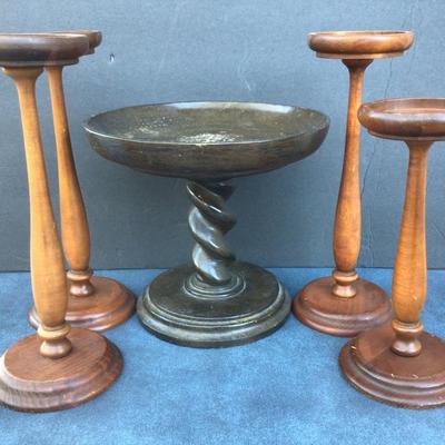 Barley Twist Pedestal Stand Plus Wooden Candle Holders