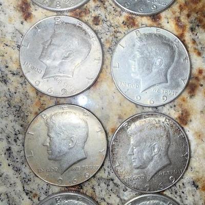 1968 & 1969-D Kennedy Half Dollar Coins – Lot of 8 (40% Silver)