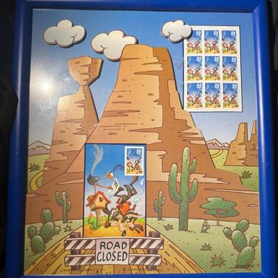 Framed 2000 USPS Road Runner & Wile E. Coyote 33¢ Stamp Sheet – Warner Bros. Looney Tunes