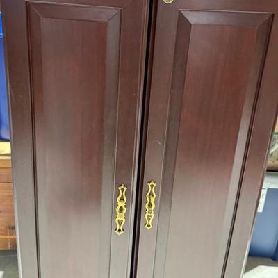 Wooden Locking Media Cabinet – Multi-Shelf Storage – Dark Cherry Finish