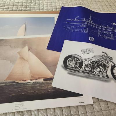Ship Prints And Motorcycle Poster