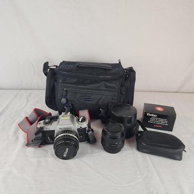 Nikon FG Camera With Hoya And Quantaray Lenses