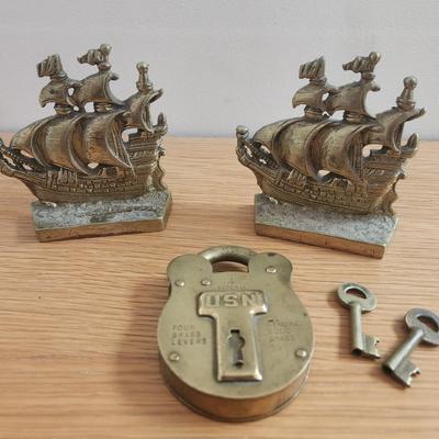 Brass Ship Bookends