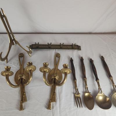 Brass Candle Holders And Large Utensils 