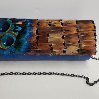 Lee Sands "Peacock" Blue Feather Bag