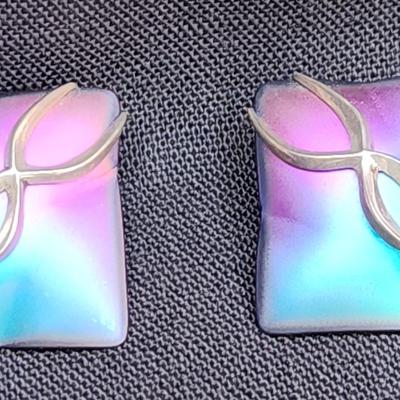 Amythyst Earrings, Wrapped in Silver w/Satin Rainbow Finish