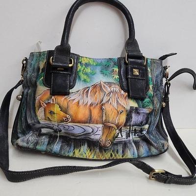 Handpainted Leather Horse Themed Bag by "Sharif"