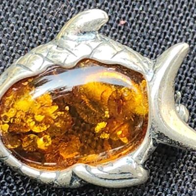 Silver & Amber Fish Pin