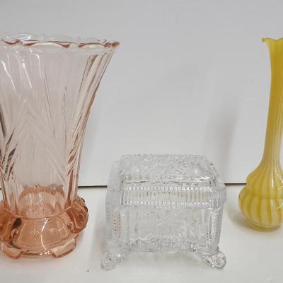 Fenton Peachy-Pink Vase & Yellow Swirl Bud Vase 