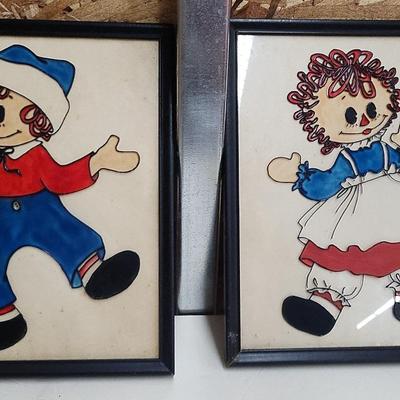 Painted Glass Art Featuring Raggedy Ann & Andy