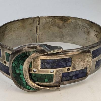 Sterling "Belt" Bracelet With Lapis & Malachite 