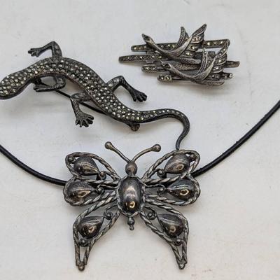 Sterling Silver Animal Pins & Pendant 