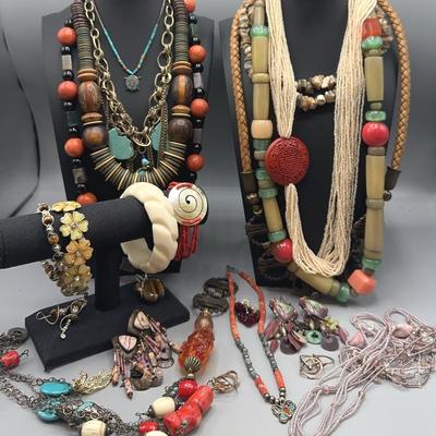 Turquoise And Coral Costume Jewelry 