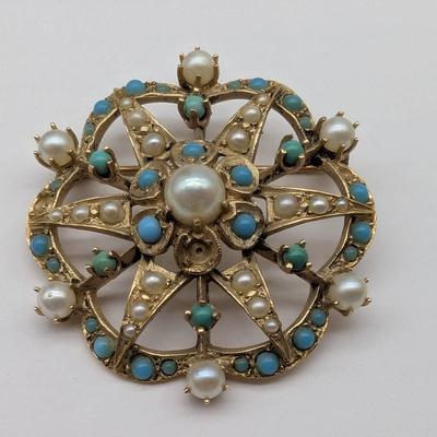 14K Gold & Pearl Brooch