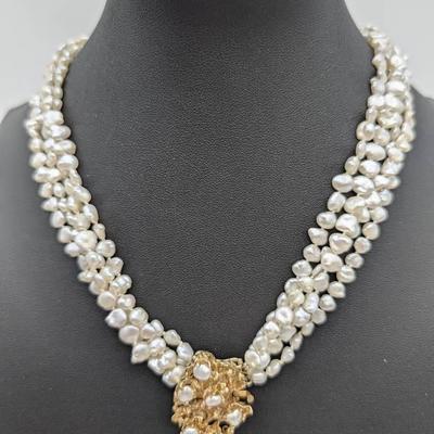 Multi-Strand Pearl Necklace With 14K Gold Clasp / Pendant