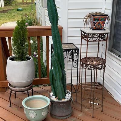 Group Of Planters And Faux Plants