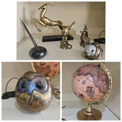 Vintage Brass Gazelle, Mouse, Globe, Owl, Rabbit Decor
