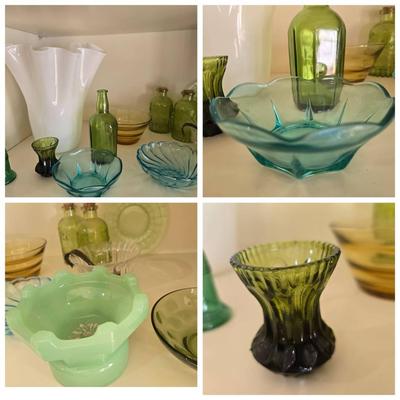 Vintage Colored Glassware, Ruffled Vase, Jadeite +