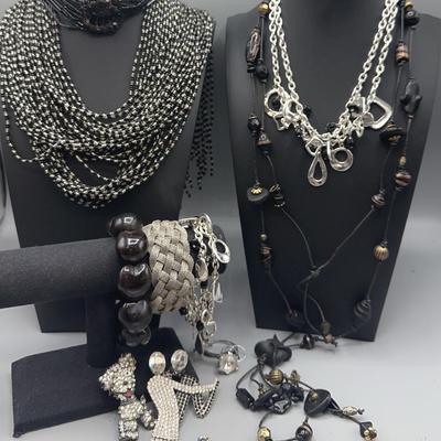 Butler And Wilson Black And Rhinestone Costume Jewelry 
