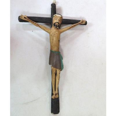 Carved Wood Folk Art Crucifix
