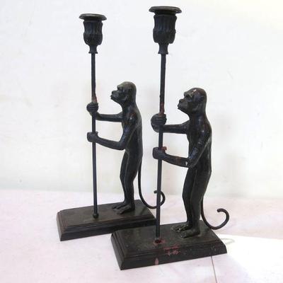 Bronze Maitland Smith Monkey Candlesticks