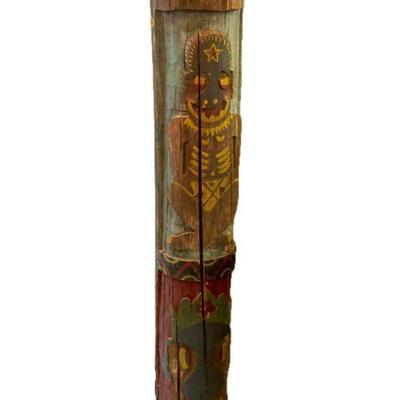 Folk Art Painted Wood Totem 
