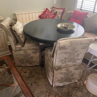 Two armless custom Waverley Fabric Made Dining Chairs sold as a set (2) 