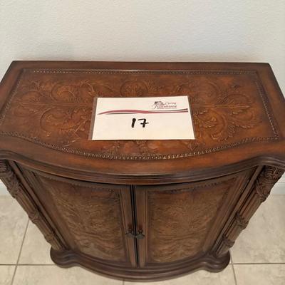 Wood carved media cabinet 13 x 29 x 31