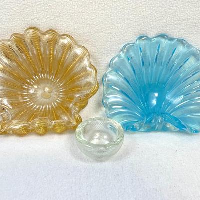 Murano Style Ashtrays Shell & Pulegoso 3pcs