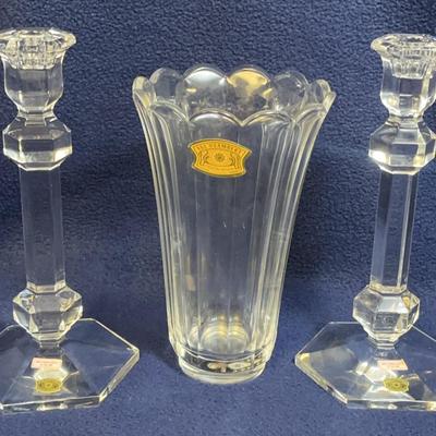 Val St. Lambert Crystal Candle Stick Set , Gardenia, + Crystal Vase