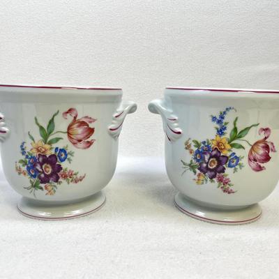 Vista Alegre Portugal Porcelain Floral Cache Pots, Pair