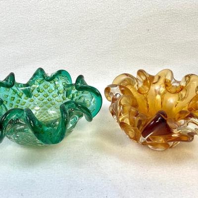 Murano Style astrays Amber And Green Tones 2pcs