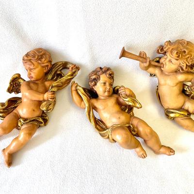 Hand carved Anri Wood Cherubs 3pcs