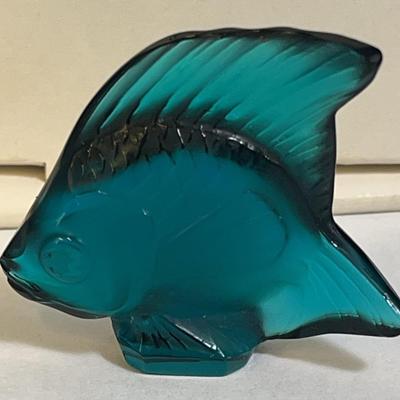 Lalique Paris Blue Crystal Fish Figurine 